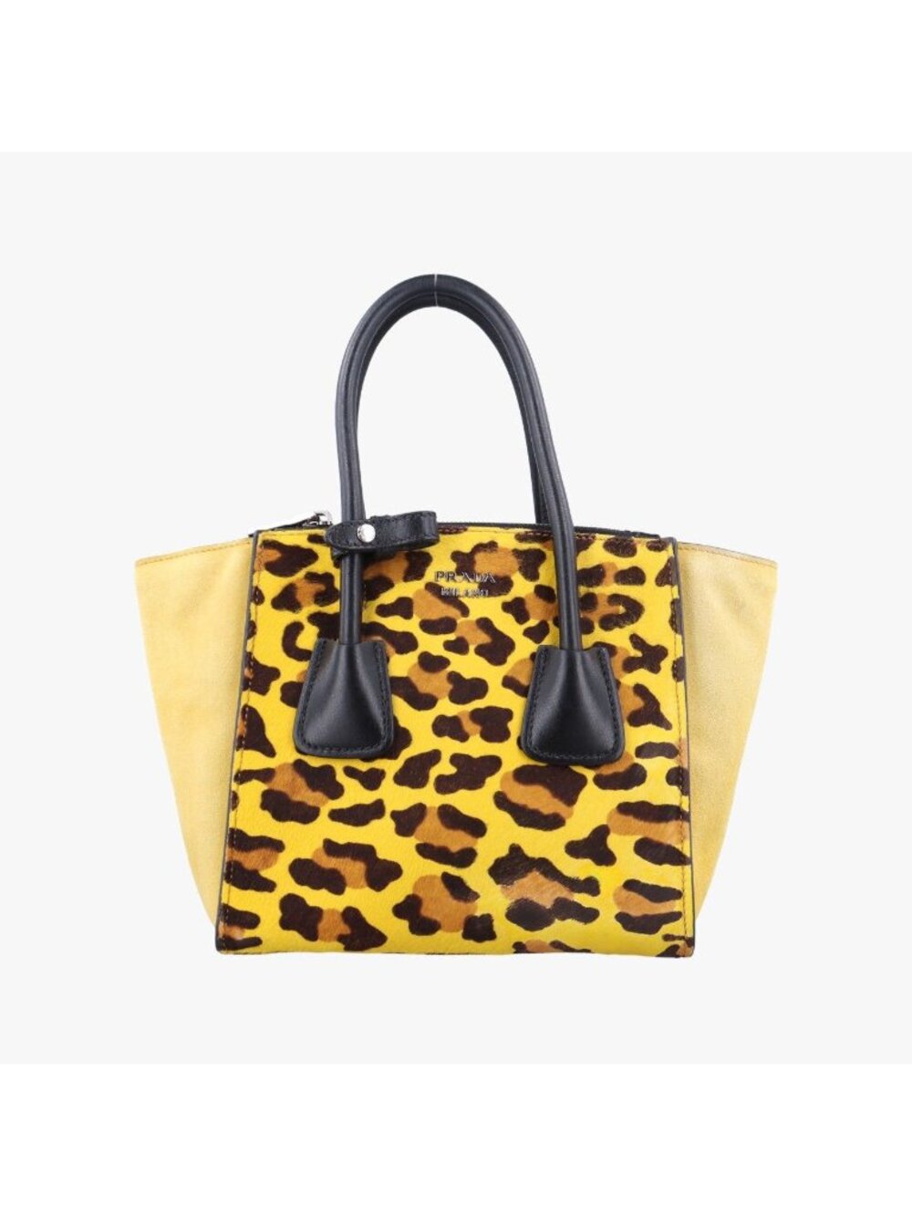 Prada Leopard Cavallino Yellow Multicolor Suede Leather Calf Hair